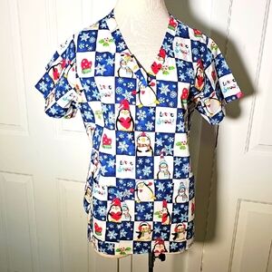 Peaches Uniforms Blue, Red & White, Top. Short Sleeves. XL